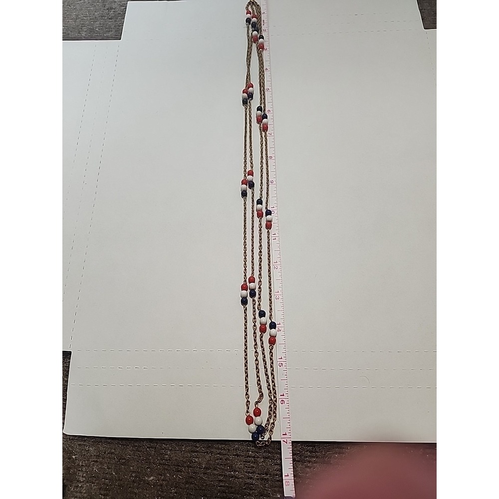 Vintage Red White And Blue 34 Inch Chain Necklace Or Bracelet